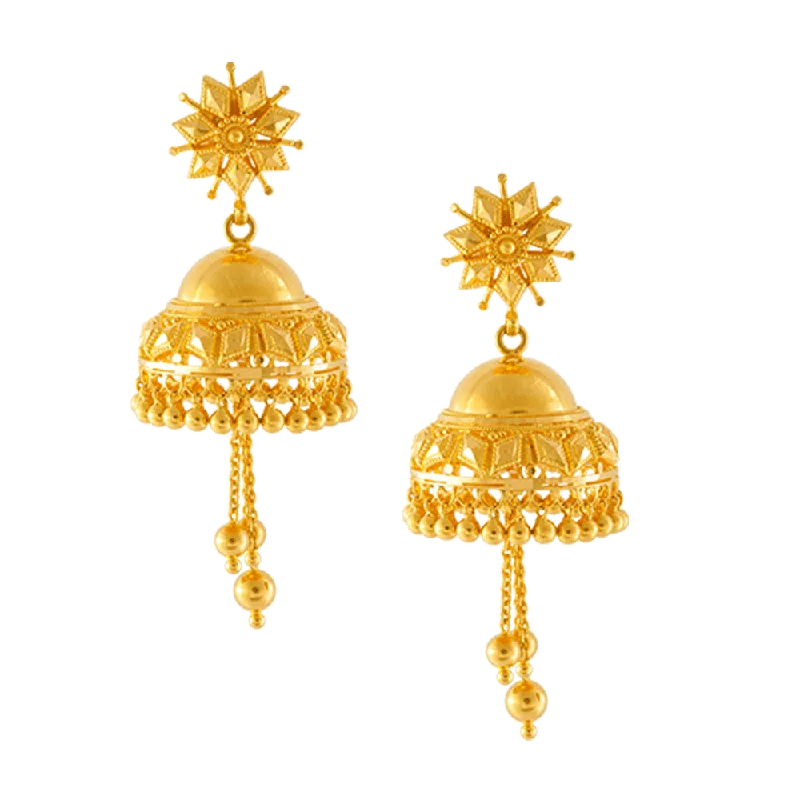 Mixed Color Earrings-22KT Yellow Gold Jhumki Earrings For Women