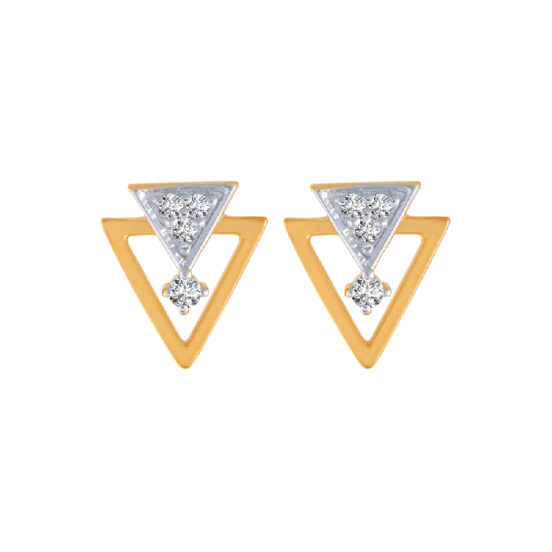 Bright Silver Earrings-18KT (750) Yellow Gold And Diamond Stud Earrings For Women