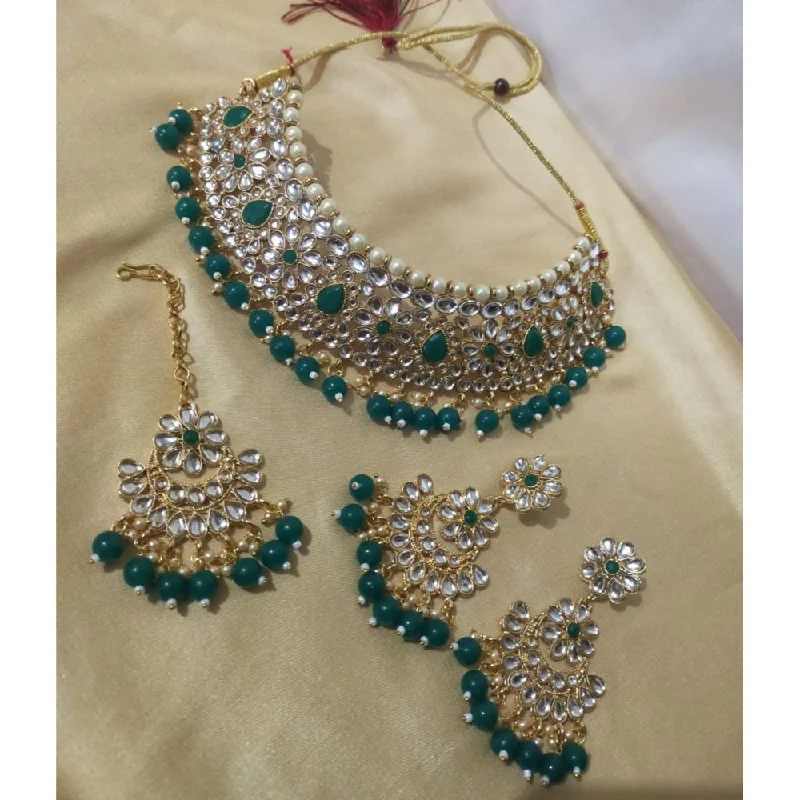 Rose Quartz Necklaces-Akruti Collection Gold Plated Kundan & Beads Choker Necklace Set