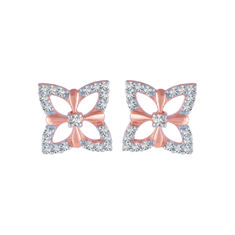 Silver Hoops Earrings-18KT (750) Rose Gold And Diamond Stud Earrings For Women