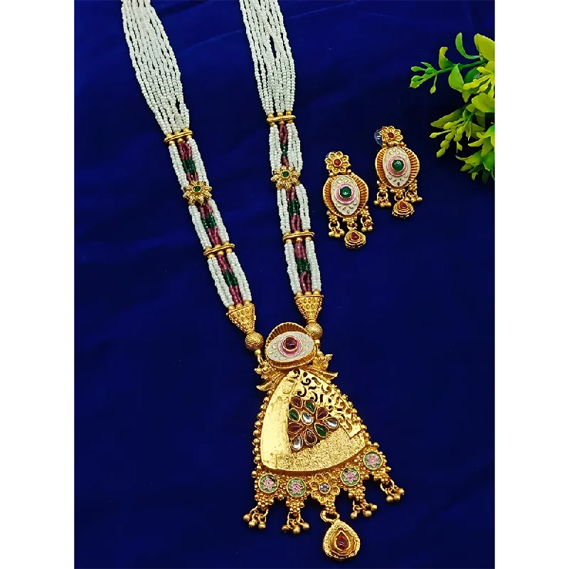 Modern Gold Necklaces-Gehana Mahal Gold Plated Pota Stone And Pearl Necklace Set