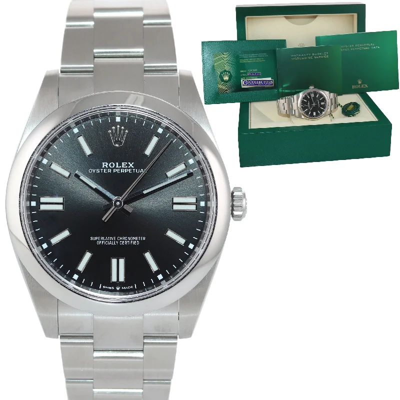 Women’s Watches with Leather Strap-2021 PAPERS New CARD Rolex Oyster Perpetual 41mm Black Oyster Watch 124300 Box