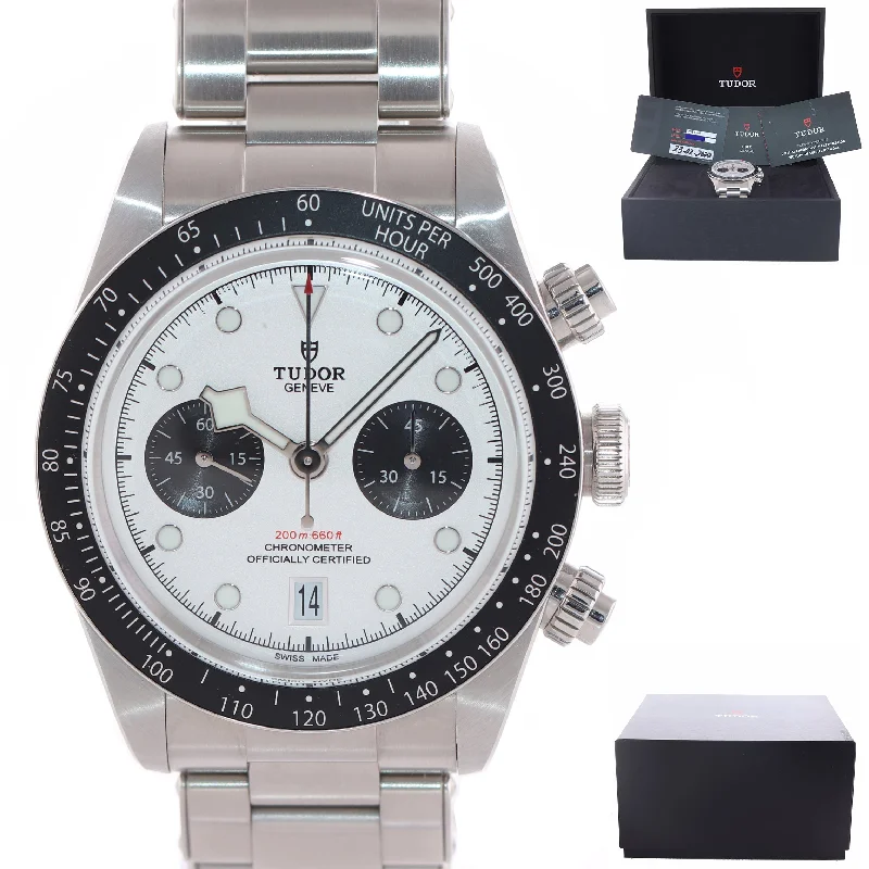 Elegant Wrist Watches for Brides-2022 PAPERS Tudor Black Bay Chrono Panda Steel 41mm White Date Watch 79360 N