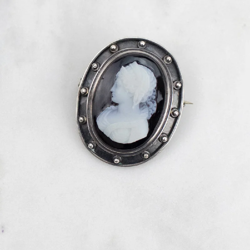 Handcrafted Silver Brooch-Handcrafted Silver Brooch-Estate Collection Brooch - Vintage Sterling and Onyx Cameo