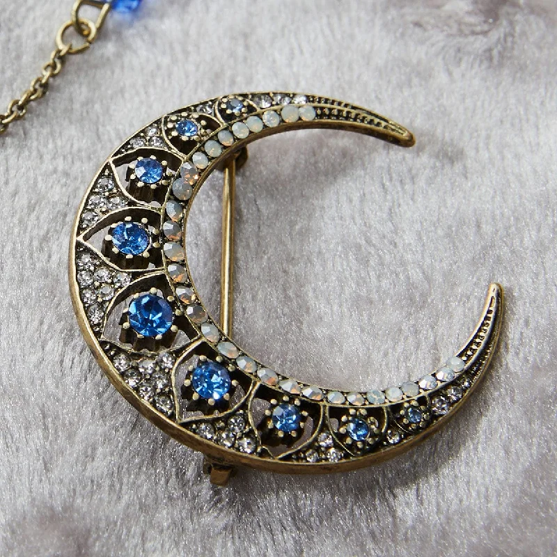 Designer Gold Brooch for Weddings-Designer Gold Brooch for Weddings-Crescent moon brooch