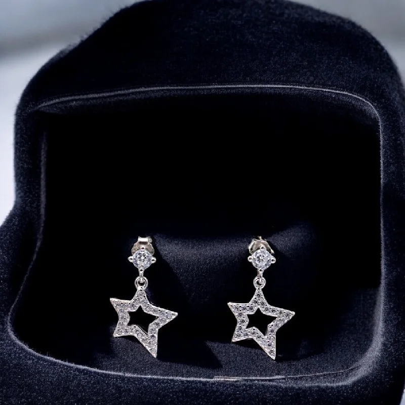 Party Earrings for Women-Sterling silver shining star drop earrings for women and girls