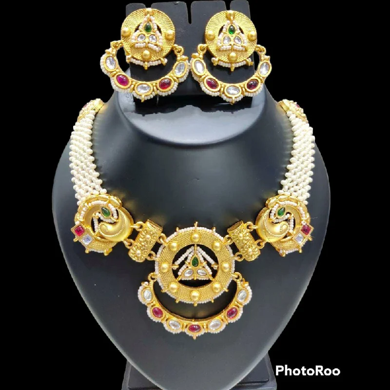 Elegant Blue Gemstone Necklaces-Manisha Jewellery Gold Plated Kundan Stone Necklace Set