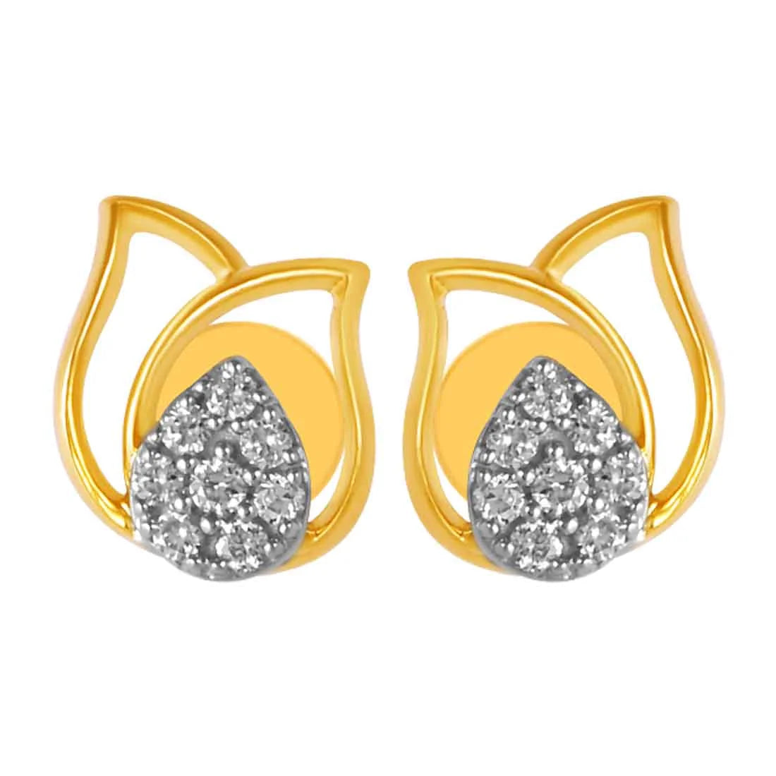 Cute Animal Earrings-14KT (585) Yellow Gold & Diamond Interlapping Stud Earrings