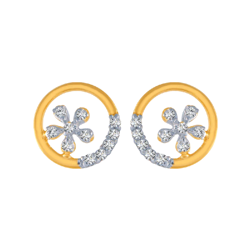 Natural Gemstone Earrings-18KT (750) Yellow Gold And Diamond Stud Earrings For Women