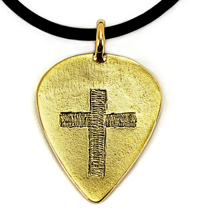 Luxury Diamond Necklaces-Cross Gold Guitar Pick Necklace