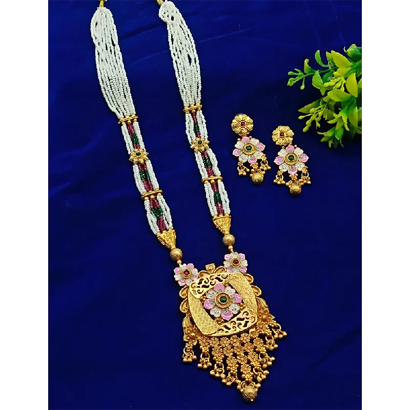 Designer Choker Necklaces-Gehana Mahal Gold Plated Pota Stone And Pearl Necklace Set