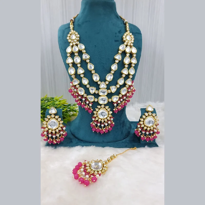 Elegant Emerald Necklaces-JCM Gold Plated Kundan Stone Necklace Set