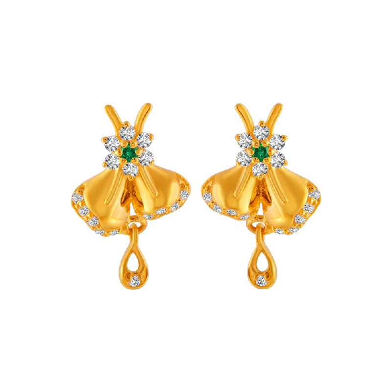 Large Statement Earrings-22KT Yellow Gold And American Diamond Stud Earrings For Women