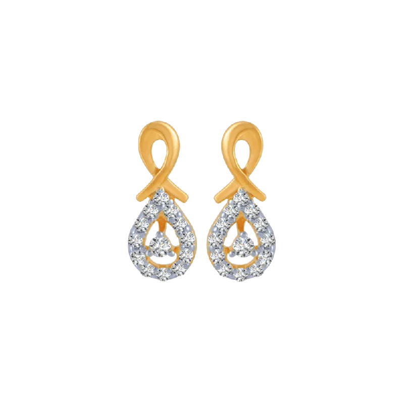 Natural Stone Earrings-18KT (750) Yellow Gold And Diamond Stud Earrings For Women