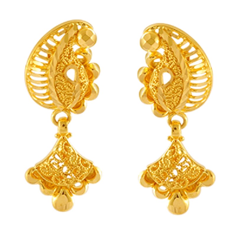 Beautiful Crystal Earrings-22KT Yellow Gold Jhumki Earrings For Women