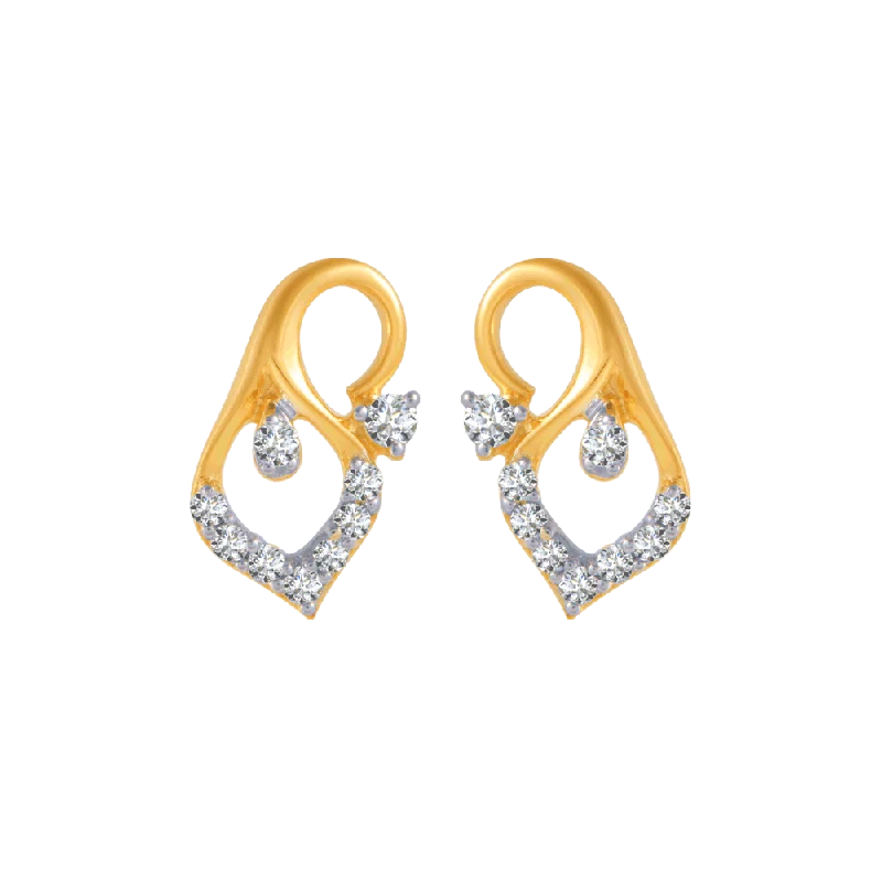 Elegant Round Earrings-18KT (750) Yellow Gold And Diamond Stud Earrings For Women