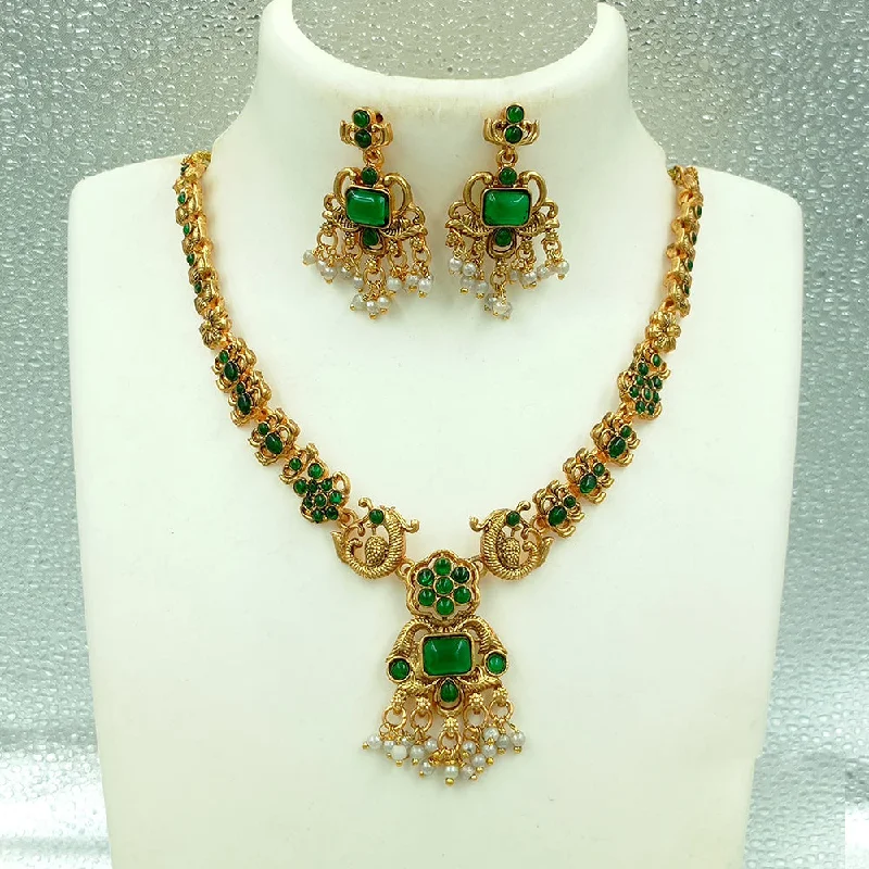 Gold and Diamond Necklaces-Joyful Jewel Art Matte Gold Plated Pota Stone Necklace Set