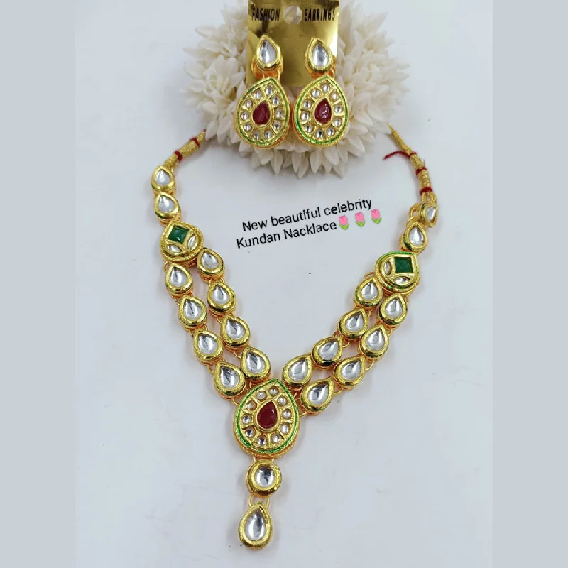 Sterling Silver Necklaces-Manisha Jewellery Gold Plated Kundan Stone Necklace Set