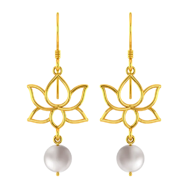 Floral Earrings for Women-22k Unique Earrings With Gold Lotus Design And A Hanging Pearl