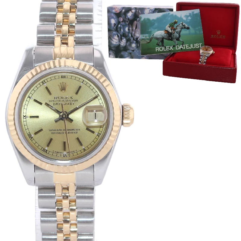 Fashionable Rose Gold Watches-Ladies Rolex DateJust 26mm 69173 Two Tone Gold Steel Champagne Watch Box