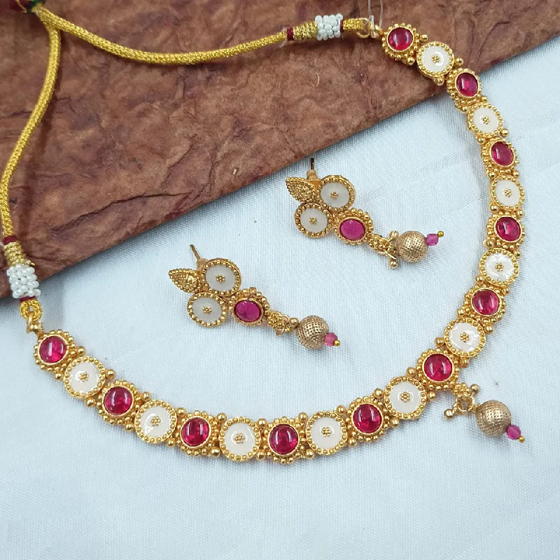 Unique Necklace Designs-Padmawati Bangles Gold Plated Pota Stone And Meenakari Necklace Set