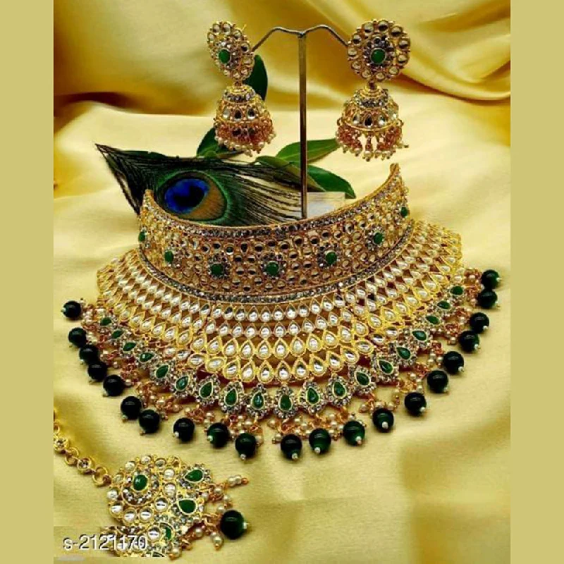 Classic Pearl Necklaces-Sai Fashion Gold Plated Kundan Choker Necklace Set