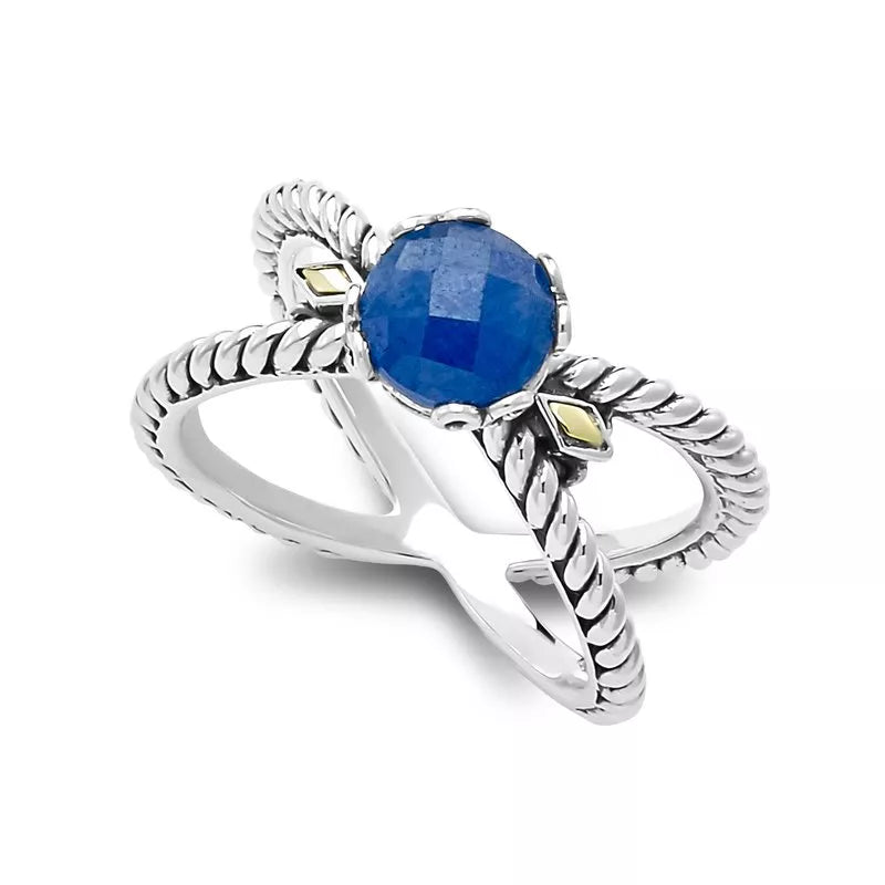 Double Band Wedding Rings-Glow "X" Ring- Blue Sapphire