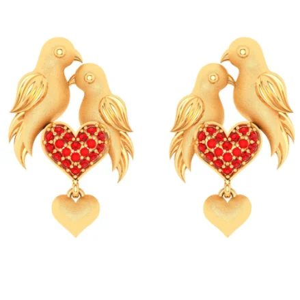 Gemstone Drop Earrings-Gorgeous 22k Gold Lovebirds And Hearts Design Earrings For Women From Pc Chandra