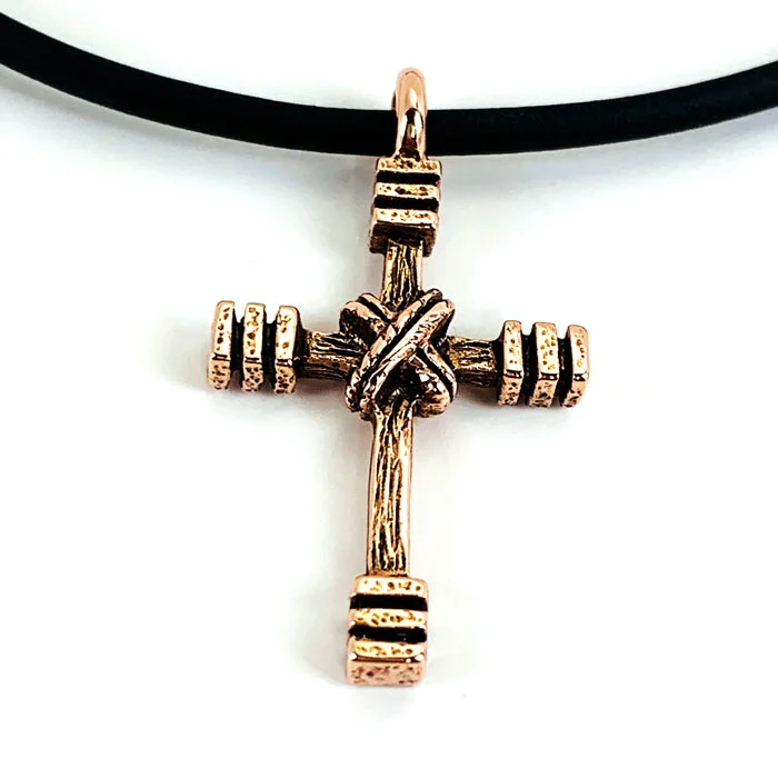 Rose Quartz Necklaces-Rugged Cross Necklace Antique Rose Gold Metal Color Finish