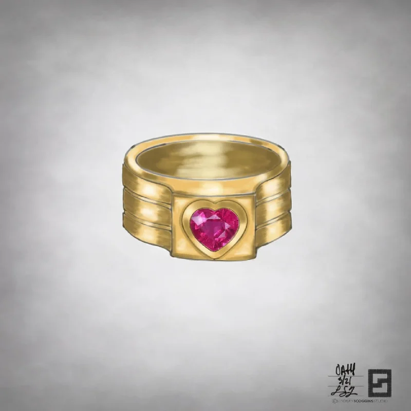 Custom Wedding Rings with Names-OATH PINKY RING WITH RUBY HEART