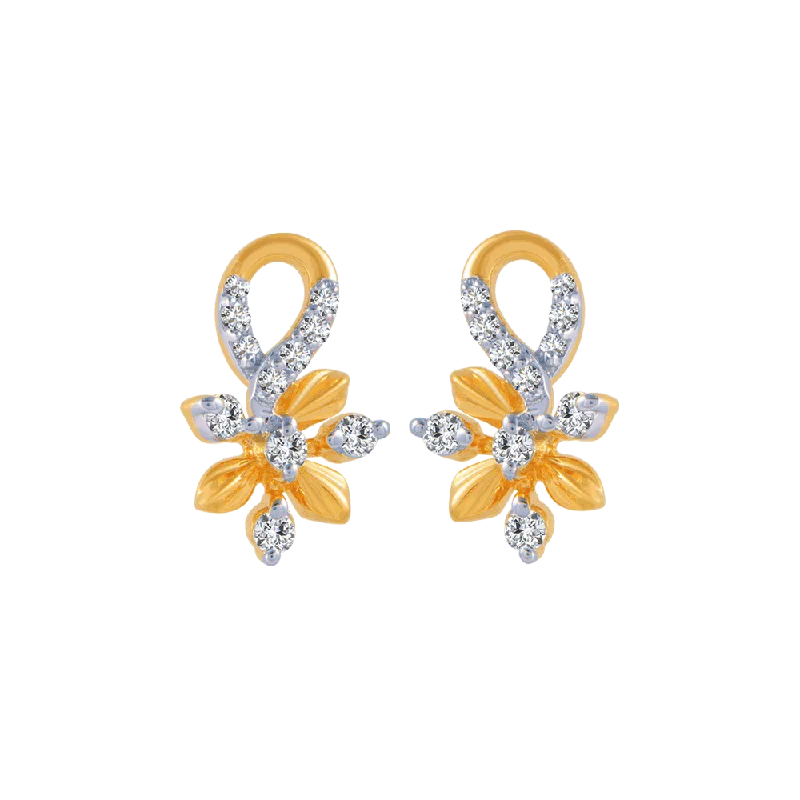 White Pearl Earrings-18KT (750) Yellow Gold And Diamond Stud Earrings For Women