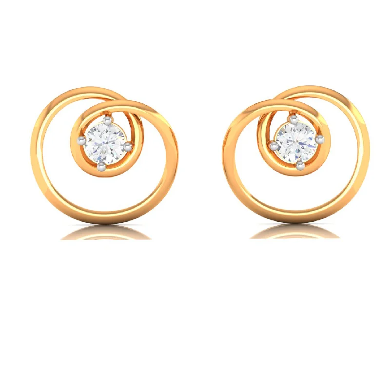 Chunky Gold Earrings-14k Twirled Designed American Diamond And Gold Earrings