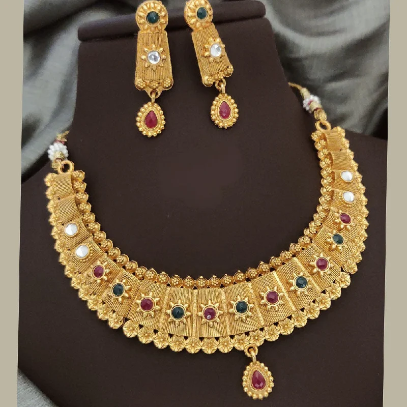 Trendy Necklaces for Teens-FS Collection Gold Plated Pota Stone Necklace Set