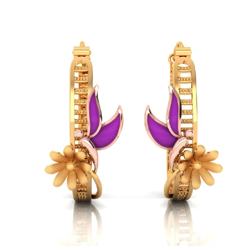 Chic Silver Hoops-Exquisite 22-karat Gold Earrings Featuring A Butterfly Siting On A Flower