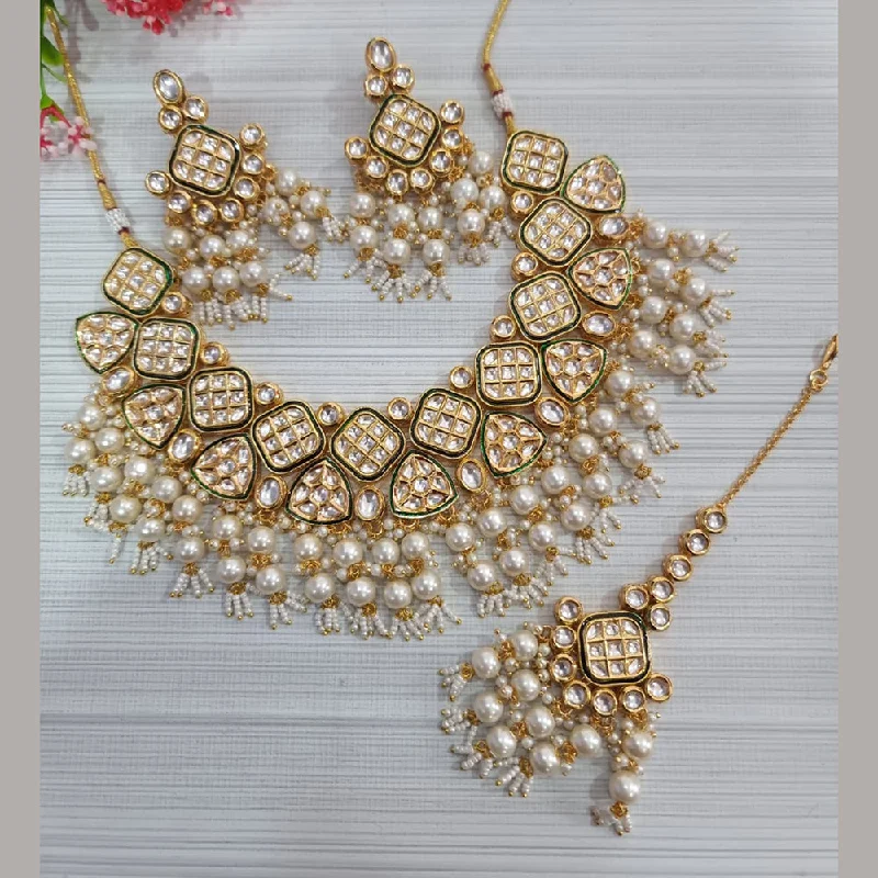 Gold-Plated Heart Necklaces-JCM Gold Plated Kundan Stone Necklace Set