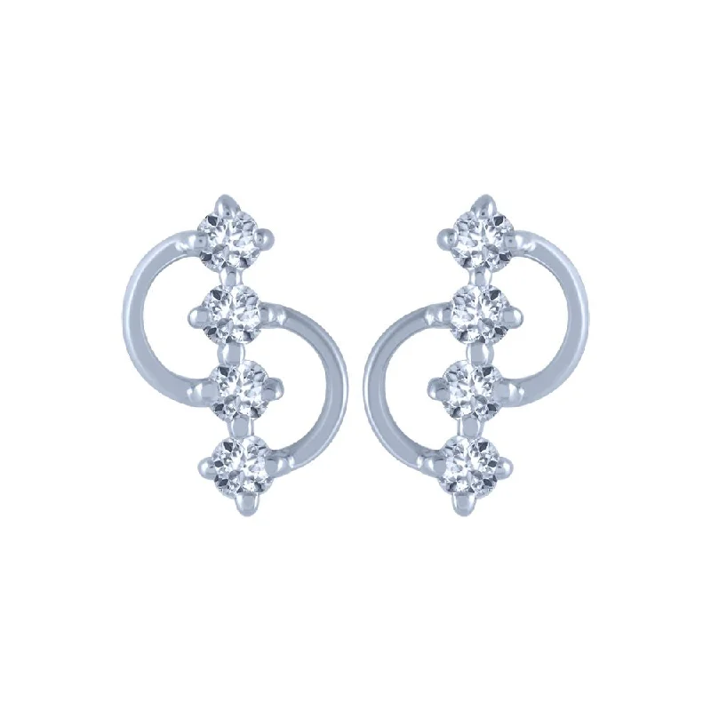 Vintage Boho Earrings-18k (750) White Gold And Diamond Stud Earrings For Women