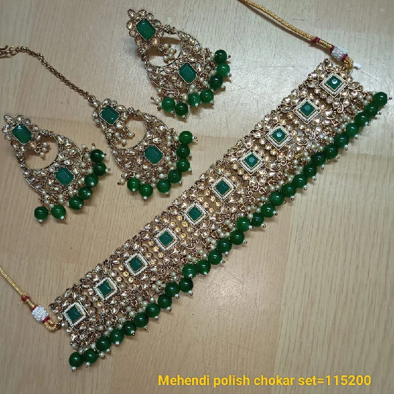 Handmade Pendant Necklaces-Padmawati Bangles Gold Plated Crystal Stone Choker Necklace Set