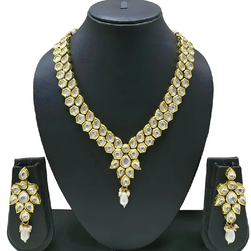 Classic Gold Pendant Necklaces-Gehana Mahal Gold Plated Kundan Necklace Set