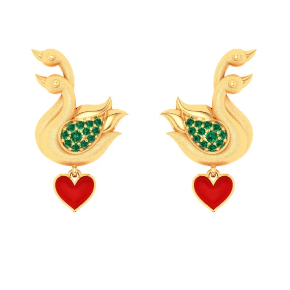 Retro Style Earrings-Alluring 22k Gold Swans Design Stud Earrings Pc Chandra Mugdhaa Collection