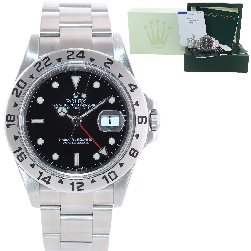 Water-Resistant Diving Watches-2005 PAPERS Rolex Explorer II Steel Black Dial 16570 40mm GMT SEL Watch Box