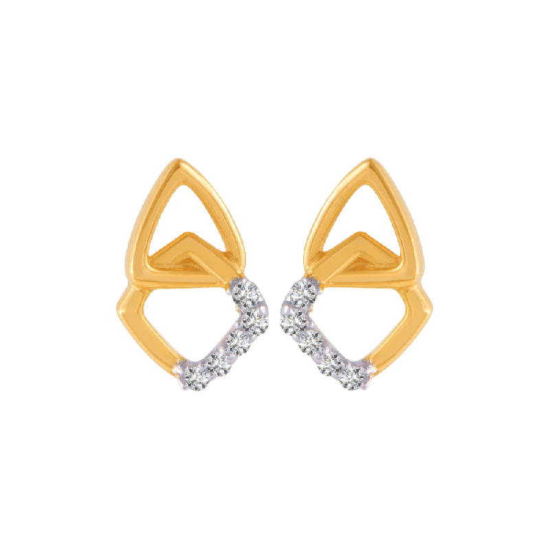 Silver Oval Earrings-18KT (750) Yellow Gold And Diamond Stud Earrings For Women