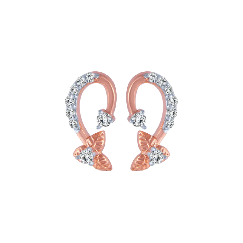 Golden Crystal Earrings-18KT (750) Rose Gold And Diamond Stud Earrings For Women