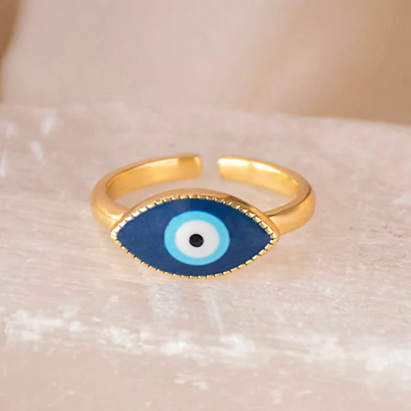 Dainty Engagement Rings-Eyeshaped Dark Blue Evil Eye Ring