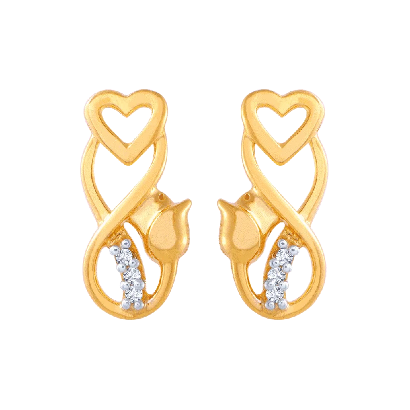 Simple Stud Earrings for Daily Wear-14KT (585) Yellow Gold And American Diamond Stud Earrings For Women