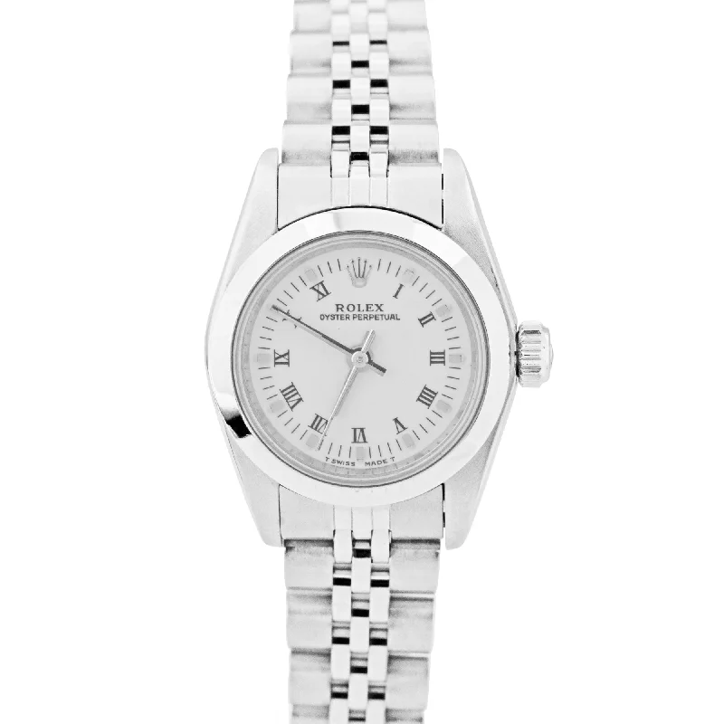 Classic Digital Watches with Stopwatch-Ladies Rolex Oyster Perpetual White Roman Stainless Jubilee 24mm Watch 67180