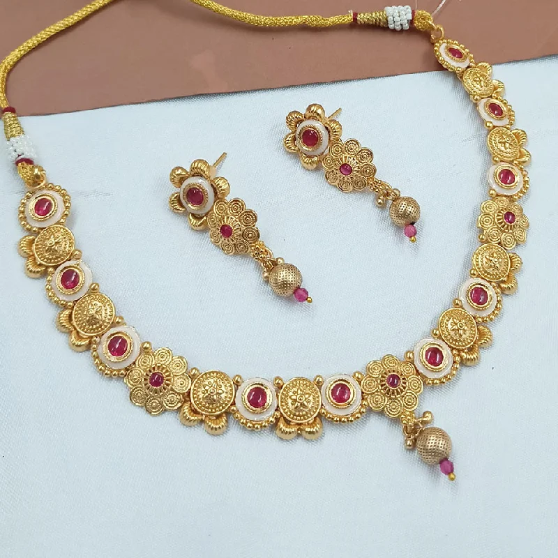 Personal Name Necklaces-Padmawati Bangles Gold Plated Pota Stone And Meenakari Necklace Set