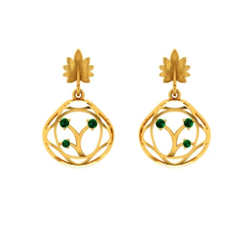 Simple Gemstone Earrings-Elegant Green Stone Studded Teardrop Shaped 22k Gold Earrings Online