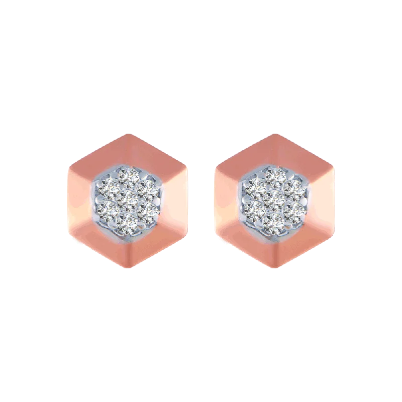 Simple Rose Gold Earrings-18KT (750) Rose Gold And Diamond Stud Earrings For Women