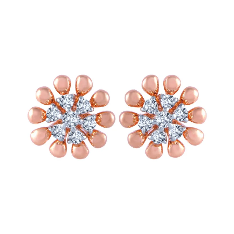 Vintage Sapphire Earrings-18k (750) Rose Gold And Diamond Stud Earrings For Women