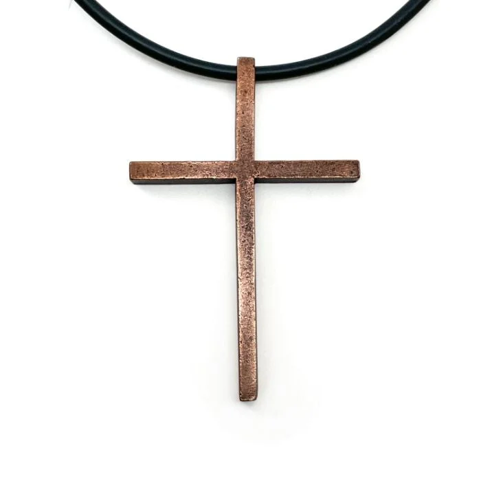 Minimalist Gold Necklaces-Cross Large Antique Copper Finish Pendant Black Cord Necklace